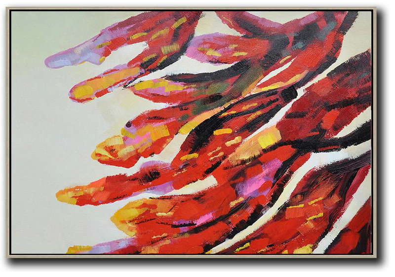 Large Abstract Art Handmade Painting,Oversized Horizontal Contemporary Art,Large Contemporary Art Canvas Painting,Red,Yellow,Purple,White.etc